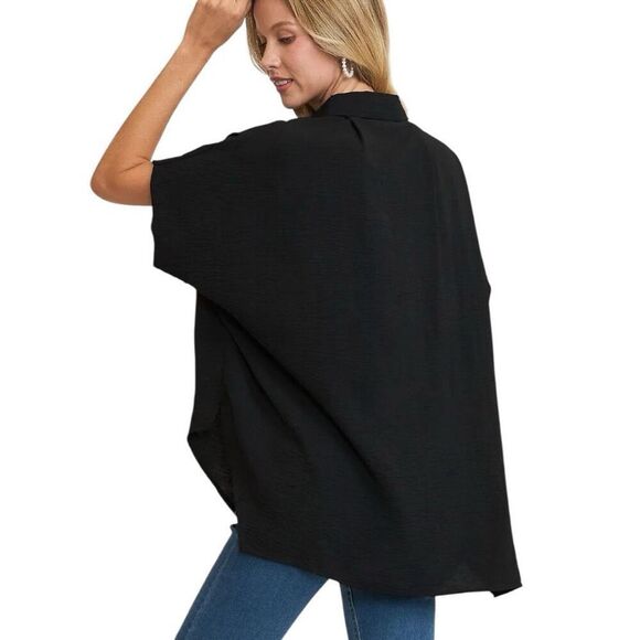 Black High Low Button Up Short Sleeve Shirt NWT | Umgee - Picture 3 of 8